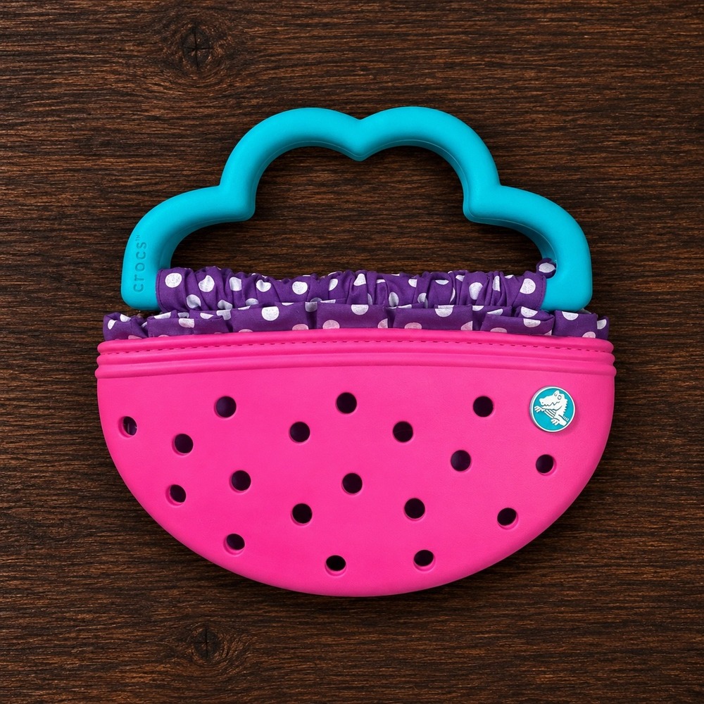 Crocs Pink Purple Jibbitz Charm Bag Purse Scalloped Handle Polka Dot Girls